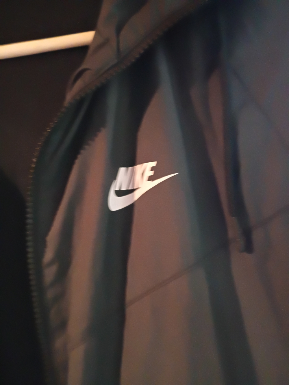 Nike Men's Black Windbreaker Jacket with White Swoosh